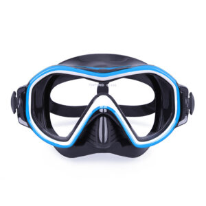 Professional diving mask AM103 with sky blue dual-color frame, front view