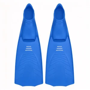 Blue full foot snorkeling long fins for adults, soft silicone diving fins
